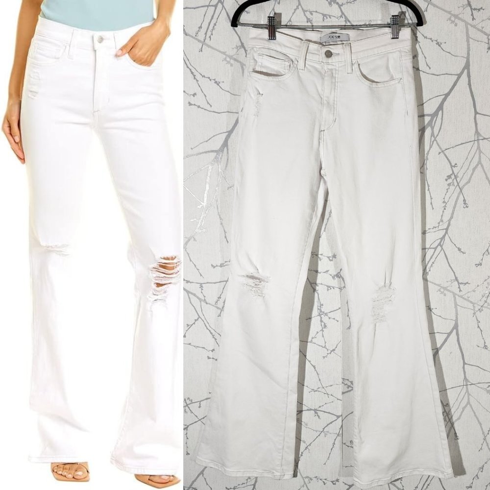 Joe's White High Rise Ripped Knees Lupita Flare Jeans